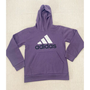 Adidas Hoodie Girls M Dark Purple Logo Fleece Pullover Kangaroo Pocket NWOT